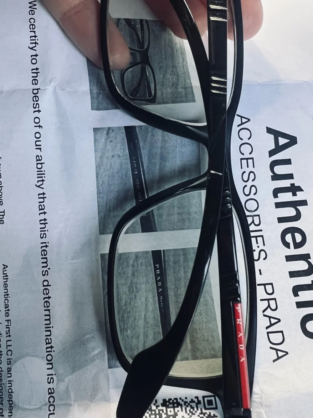 Prada Black Eyeglass Frames with Red Temple Accent - Picture 7 of 8